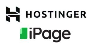 Hostinger and iPage web hosting company logos with black H symbol and green iPage branding